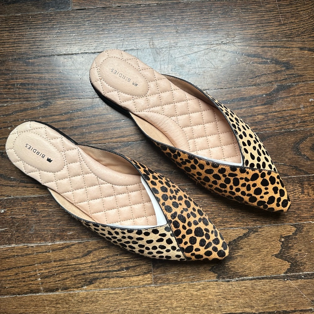 Birdies Shoes The Swan Mule Calf Hair Cheetah SZ 9 NWOB